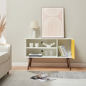 Mobile TV Vare con Anta e Vani Aperti 100 x 40 x 66 cm - Bianco/Giallo [en.casa]