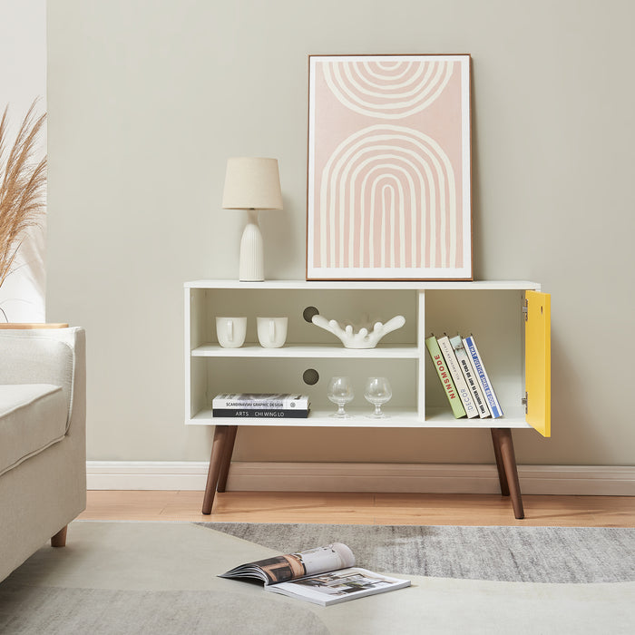 Mobile TV Vare con Anta e Vani Aperti 100 x 40 x 66 cm - Bianco/Giallo [en.casa]