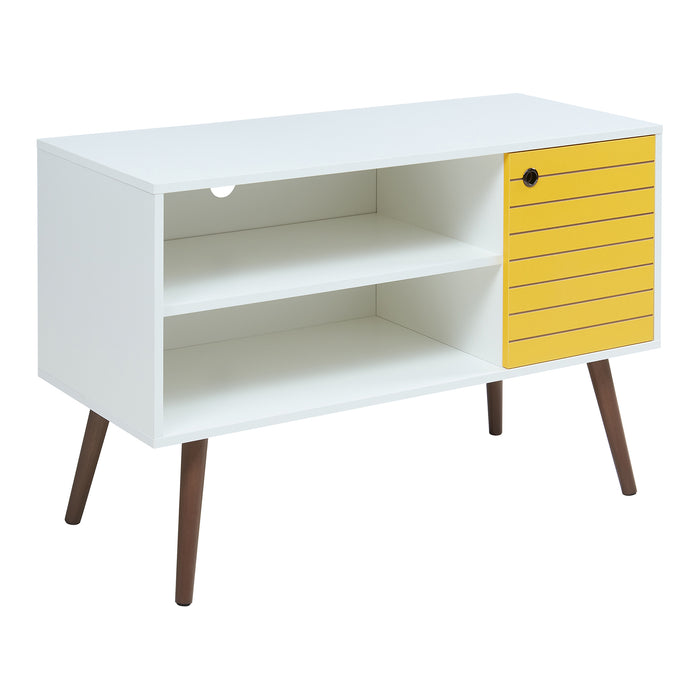 Mobile TV Vare con Anta e Vani Aperti 100 x 40 x 66 cm - Bianco/Giallo [en.casa]