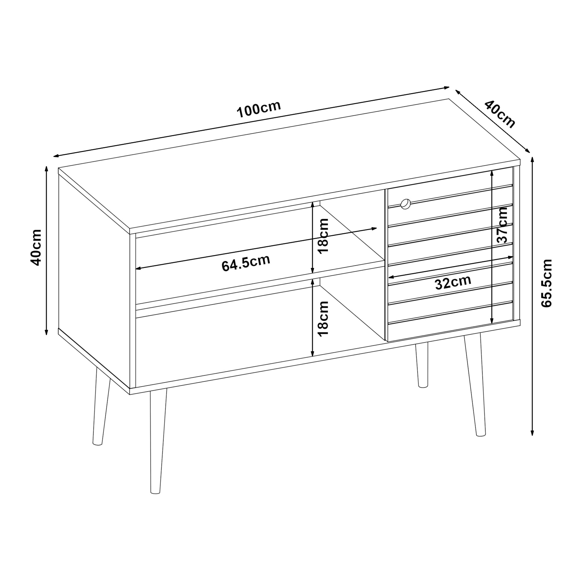 Mobile TV Vare con Anta e Vani Aperti 100 x 40 x 66 cm - Bianco/Giallo [en.casa]