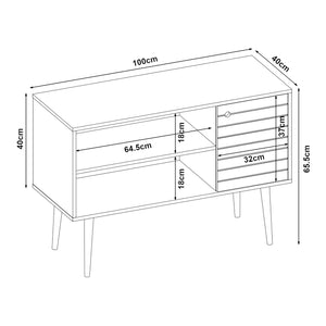 Mobile TV Vare con Anta e Vani Aperti 100 x 40 x 66 cm - Bianco/Giallo [en.casa]