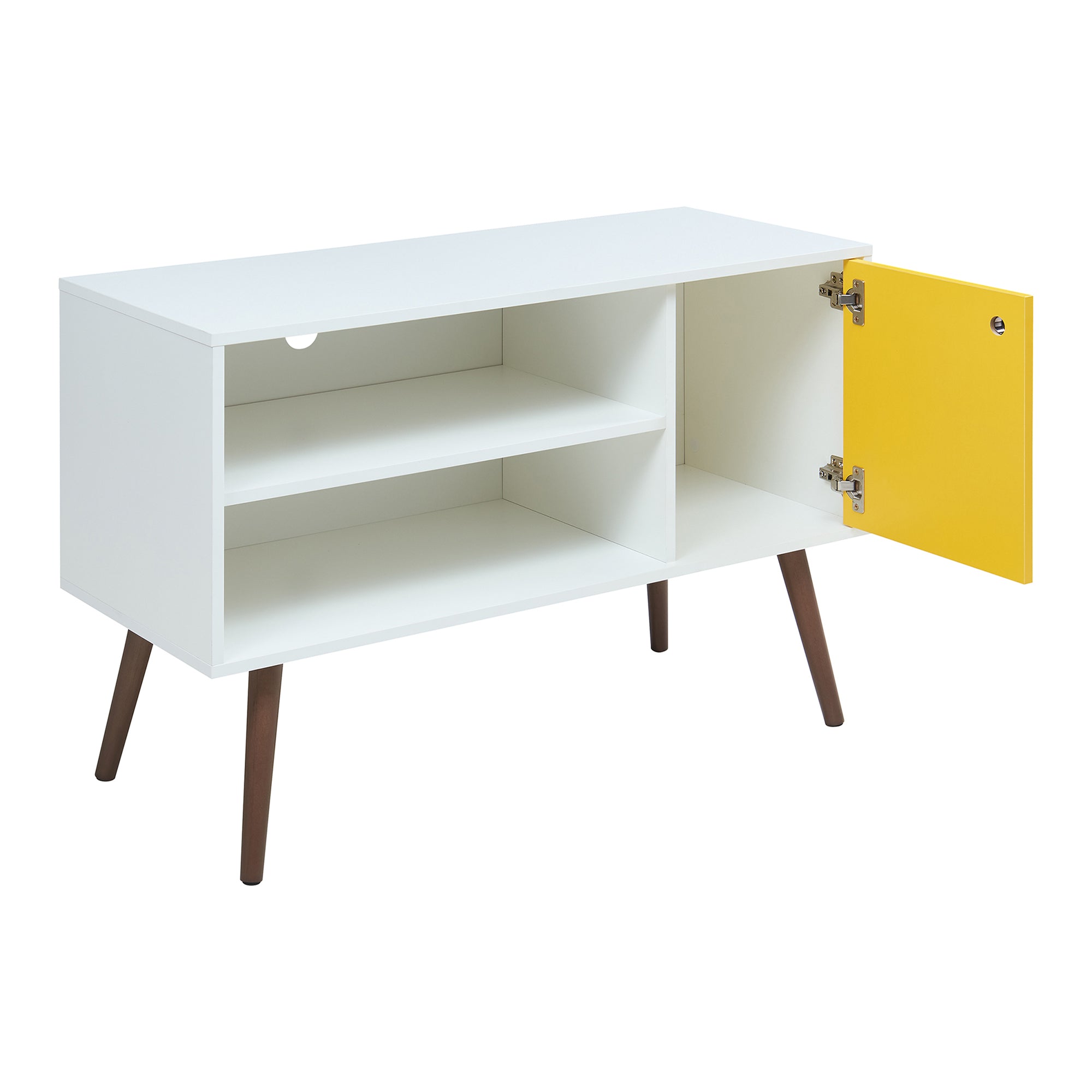 Mobile TV Vare con Anta e Vani Aperti 100 x 40 x 66 cm - Bianco/Giallo [en.casa]