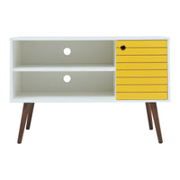 Mobile TV Vare con Anta e Vani Aperti 100 x 40 x 66 cm - Bianco/Giallo [en.casa]
