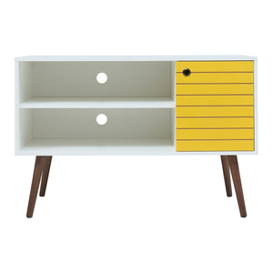 Mobile TV Vare con Anta e Vani Aperti 100 x 40 x 66 cm - Bianco/Giallo [en.casa]