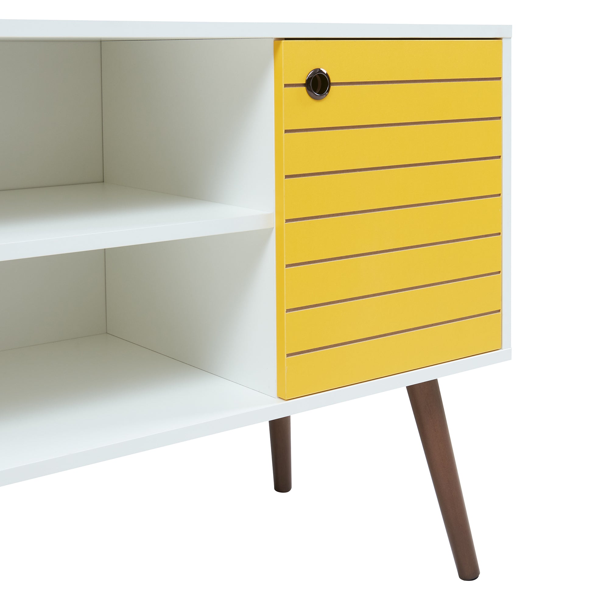 Mobile TV Vare con Anta e Vani Aperti 100 x 40 x 66 cm - Bianco/Giallo [en.casa]