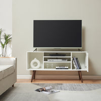 Mobile TV Vare con Anta e Scomparti Aperti 130 x 40 x 66 cm - Bianco [en.casa]