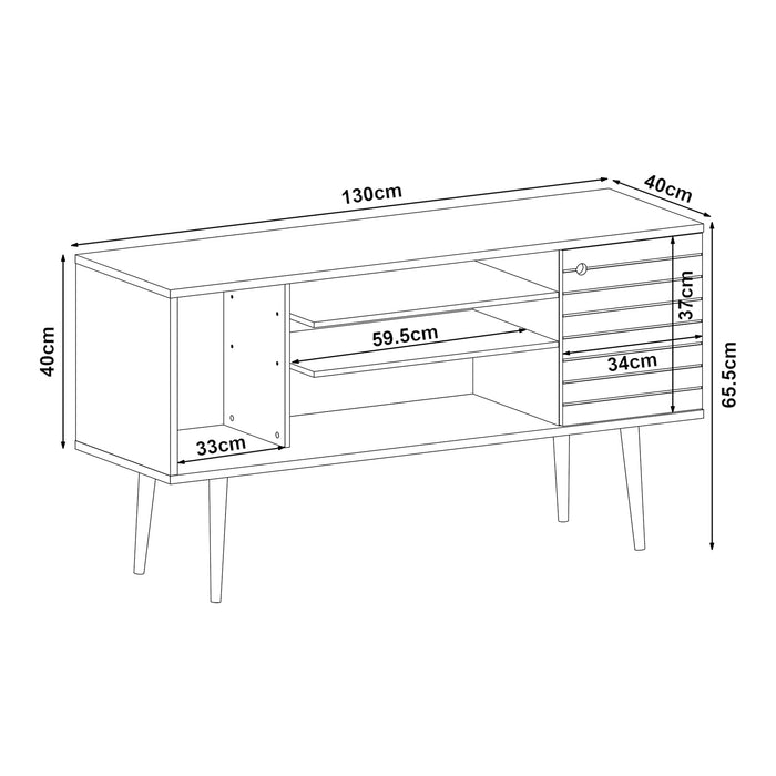 Mobile TV Vare con Anta e Scomparti Aperti 130 x 40 x 66 cm - Bianco [en.casa]