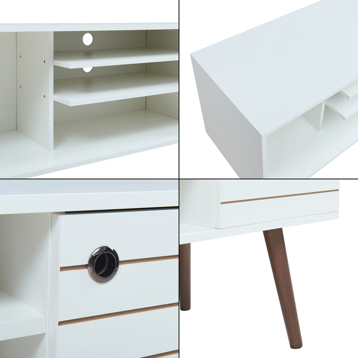 Mobile TV Vare con Anta e Scomparti Aperti 130 x 40 x 66 cm - Bianco [en.casa]