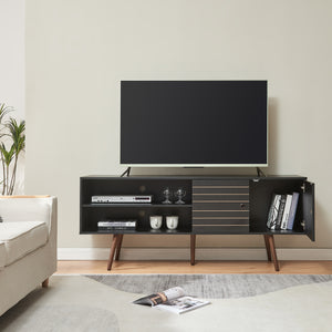 Mobile TV Vare con 2 Ante e 2 Scomparti Aperti 160 x 40 x 66 cm - Nero [en.casa]