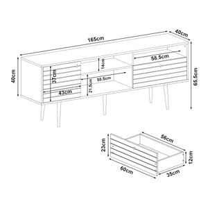 Mobile TV Vare con Cassetto Anta e Vani Aperti 165x40x66 cm - Bianco/Effetto Noce [en.casa]