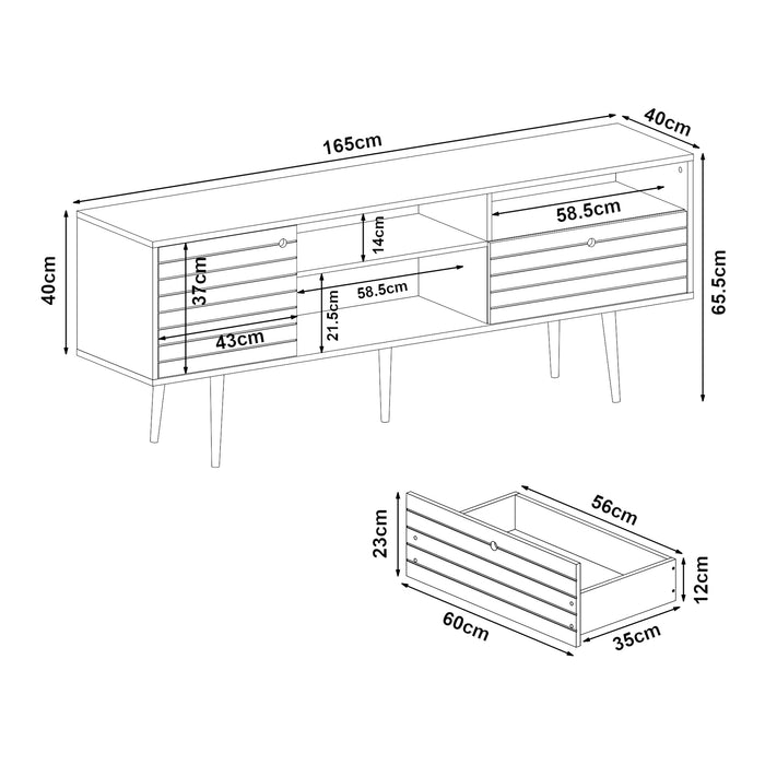 Mobile TV Vare con Cassetto Anta e Vani Aperti 165x40x66 cm - Bianco/Effetto Noce [en.casa]