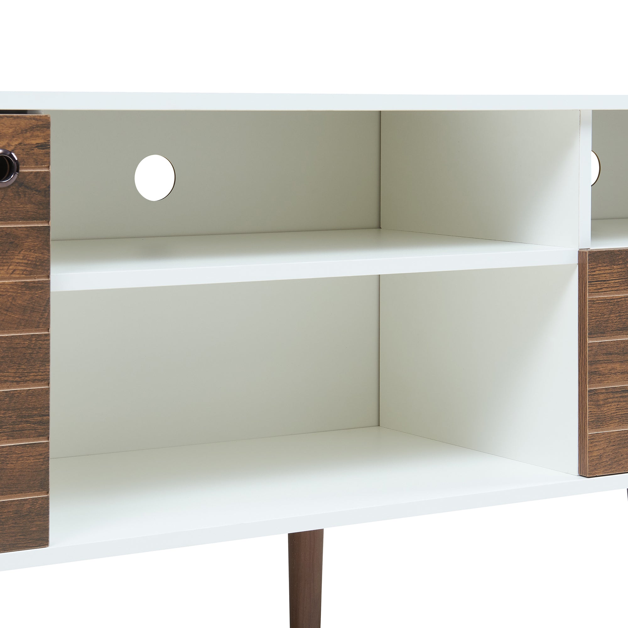 Mobile TV Vare con Cassetto Anta e Vani Aperti 165x40x66 cm - Bianco/Effetto Noce [en.casa]