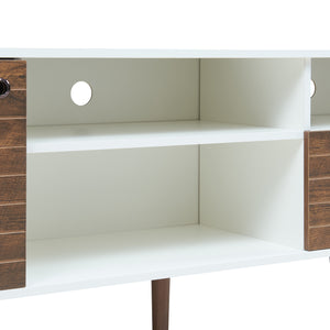 Mobile TV Vare con Cassetto Anta e Vani Aperti 165x40x66 cm - Bianco/Effetto Noce [en.casa]