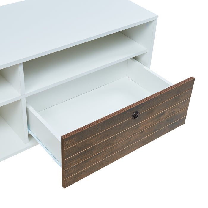 Mobile TV Vare con Cassetto Anta e Vani Aperti 165x40x66 cm - Bianco/Effetto Noce [en.casa]