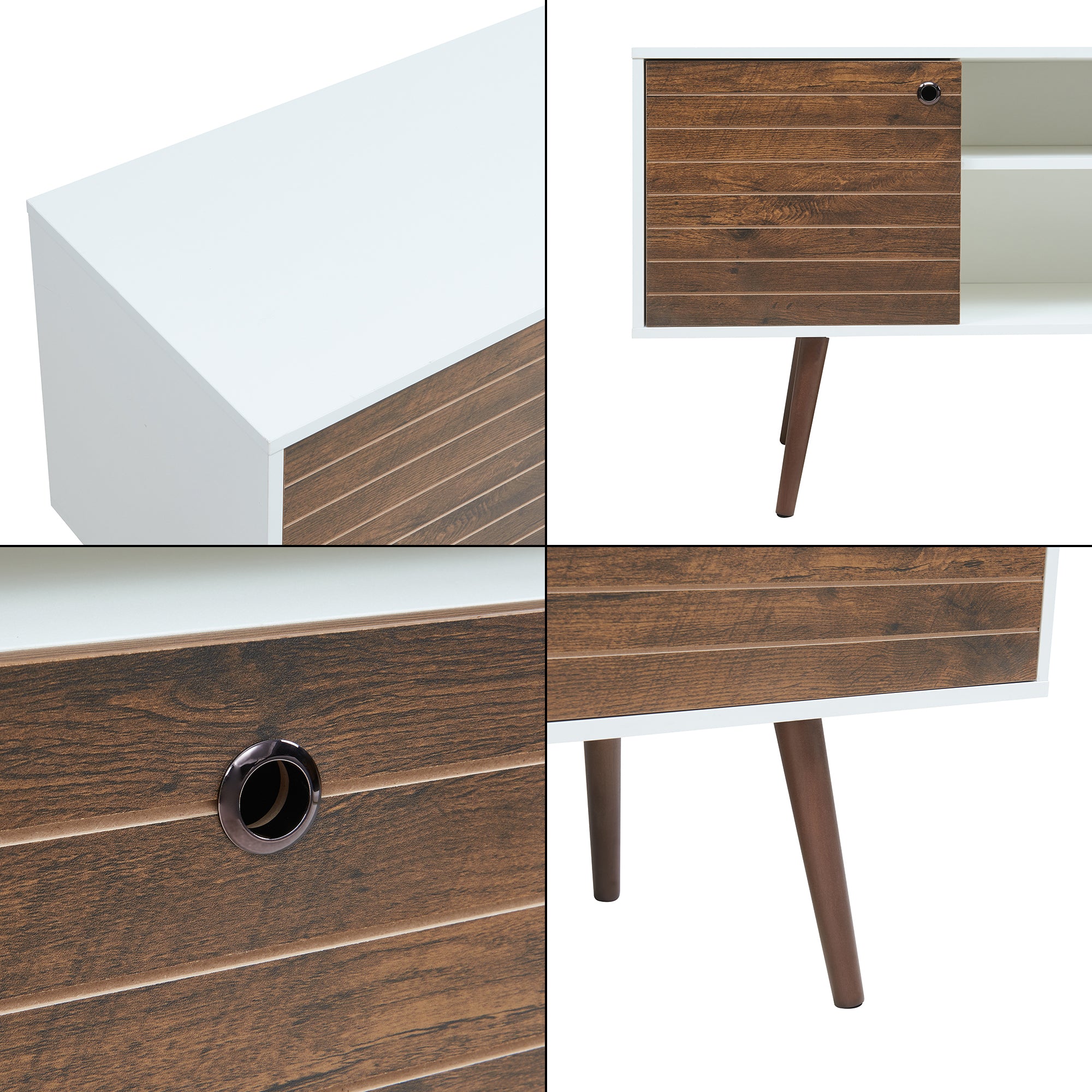 Mobile TV Vare con Cassetto Anta e Vani Aperti 165x40x66 cm - Bianco/Effetto Noce [en.casa]