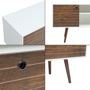 Mobile TV Vare con Cassetto Anta e Vani Aperti 165x40x66 cm - Bianco/Effetto Noce [en.casa]