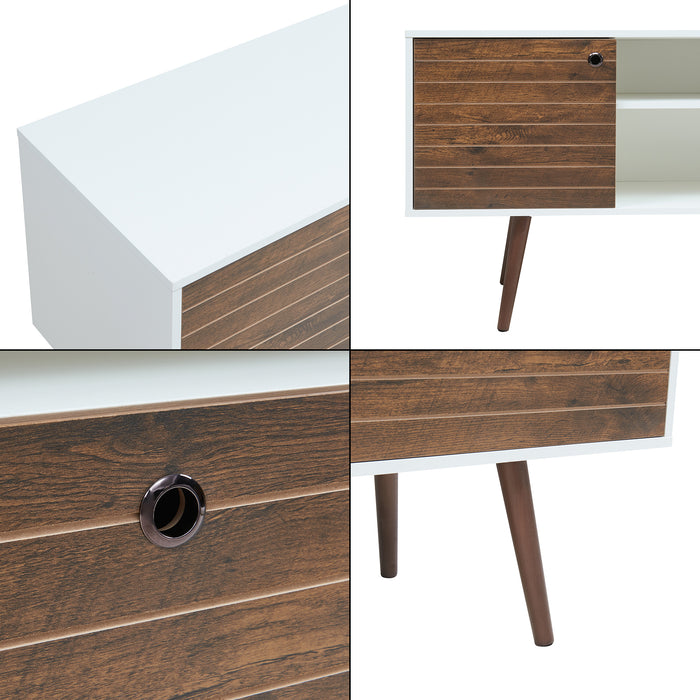 Mobile TV Vare con Cassetto Anta e Vani Aperti 165x40x66 cm - Bianco/Effetto Noce [en.casa]