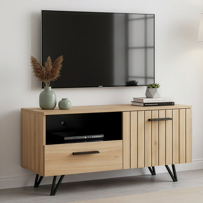 Mobile Porta TV Noppen ad Anta con Cassetto 100 x 38 x 49 cm - Effetto Rovere [en.casa]