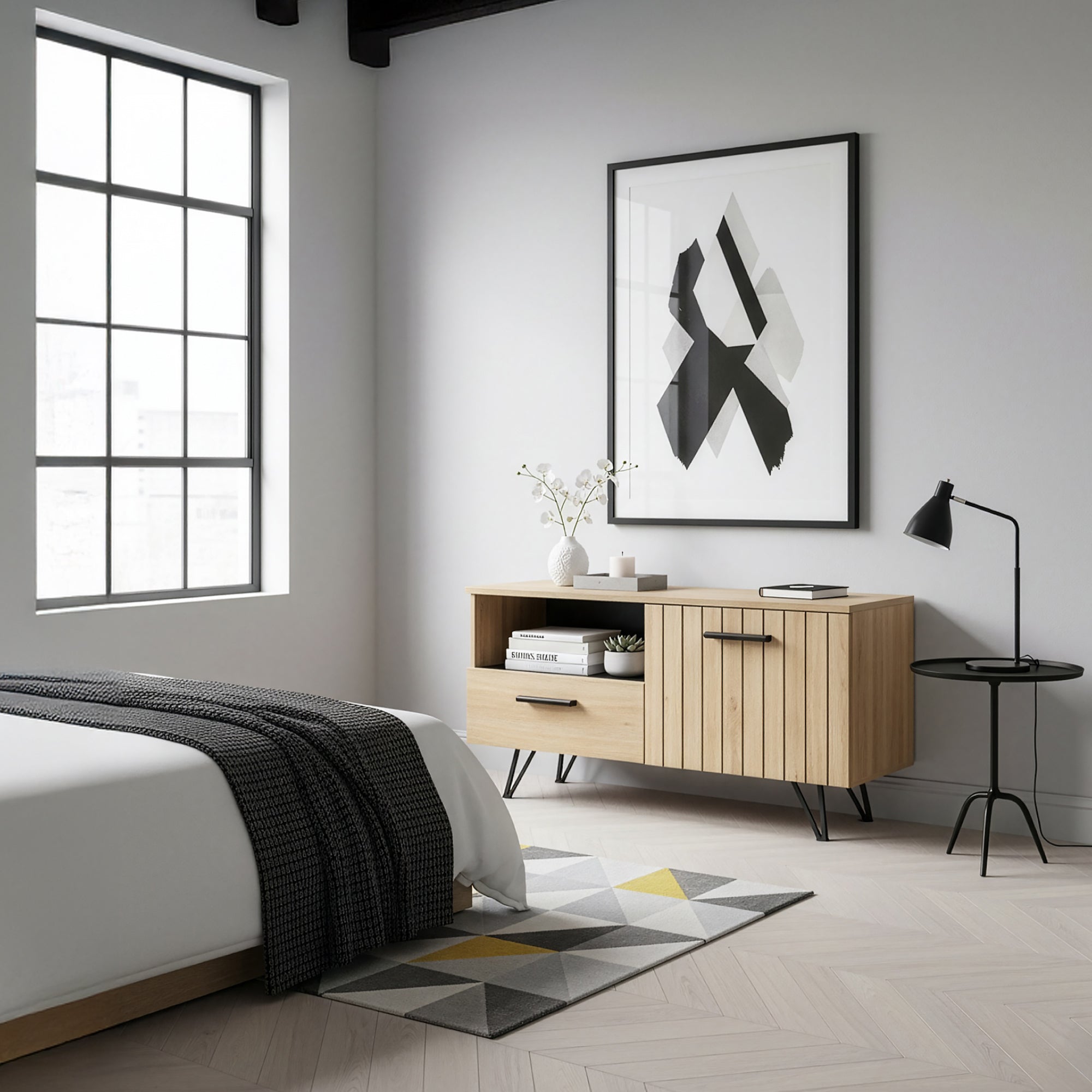 Mobile Porta TV Noppen ad Anta con Cassetto 100 x 38 x 49 cm - Effetto Rovere [en.casa]