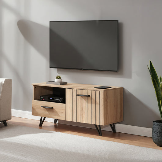 Mobile Porta TV Noppen ad Anta con Cassetto 100 x 38 x 49 cm - Effetto Rovere [en.casa]