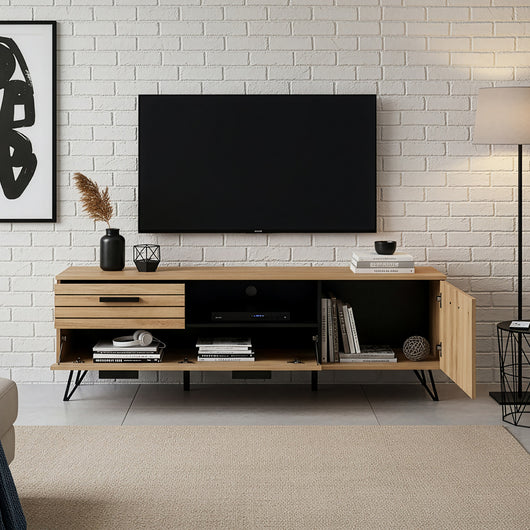 Mobile Porta TV Noppen ad Ante con Cassetto 150 x 38 x 49 cm - Effetto Rovere [en.casa]