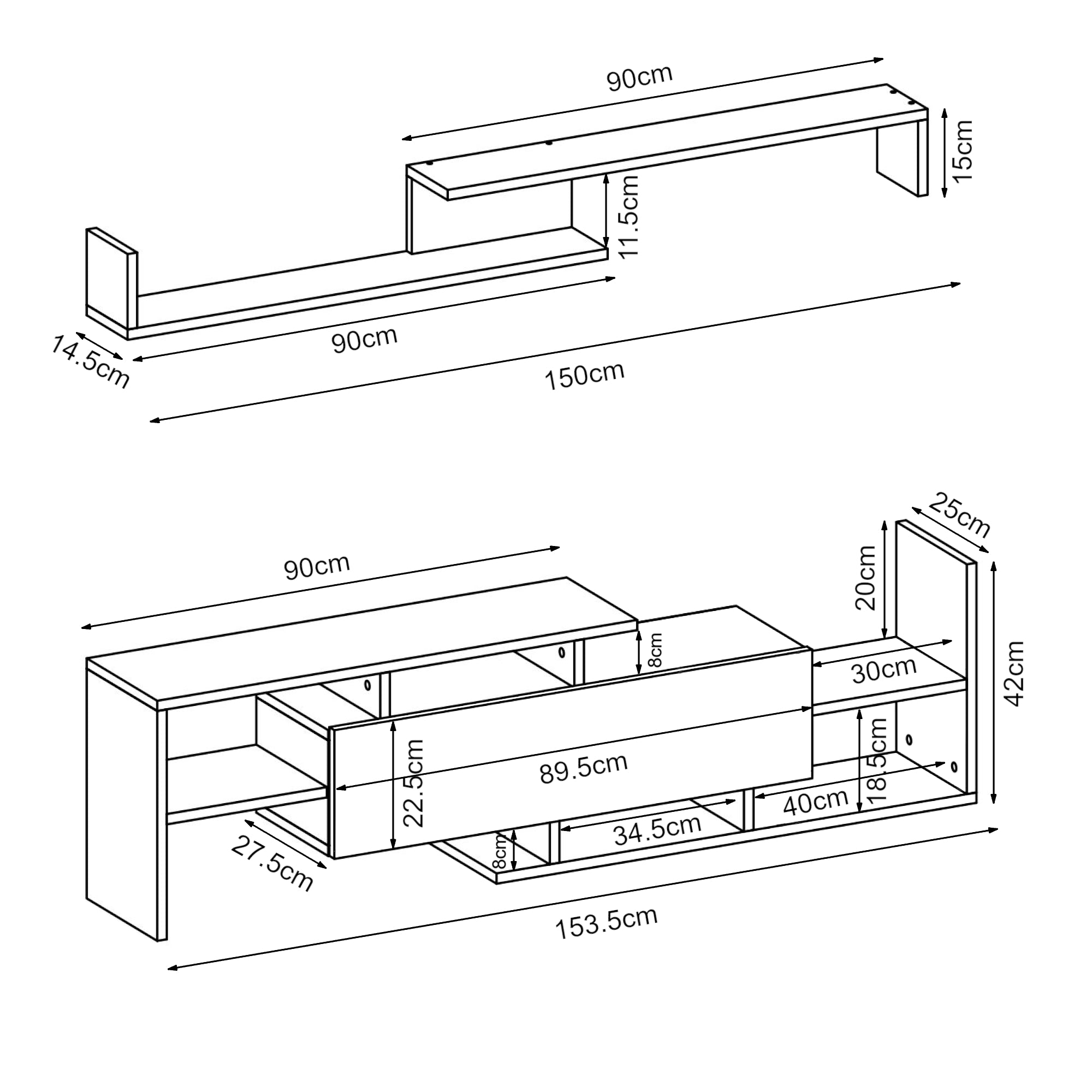 Set Liksefte di Mobile Porta TV e Mensola da Parete - Effetto Rovere [en.casa]