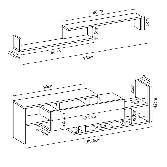 Set Liksefte di Mobile Porta TV e Mensola da Parete - Effetto Rovere [en.casa]