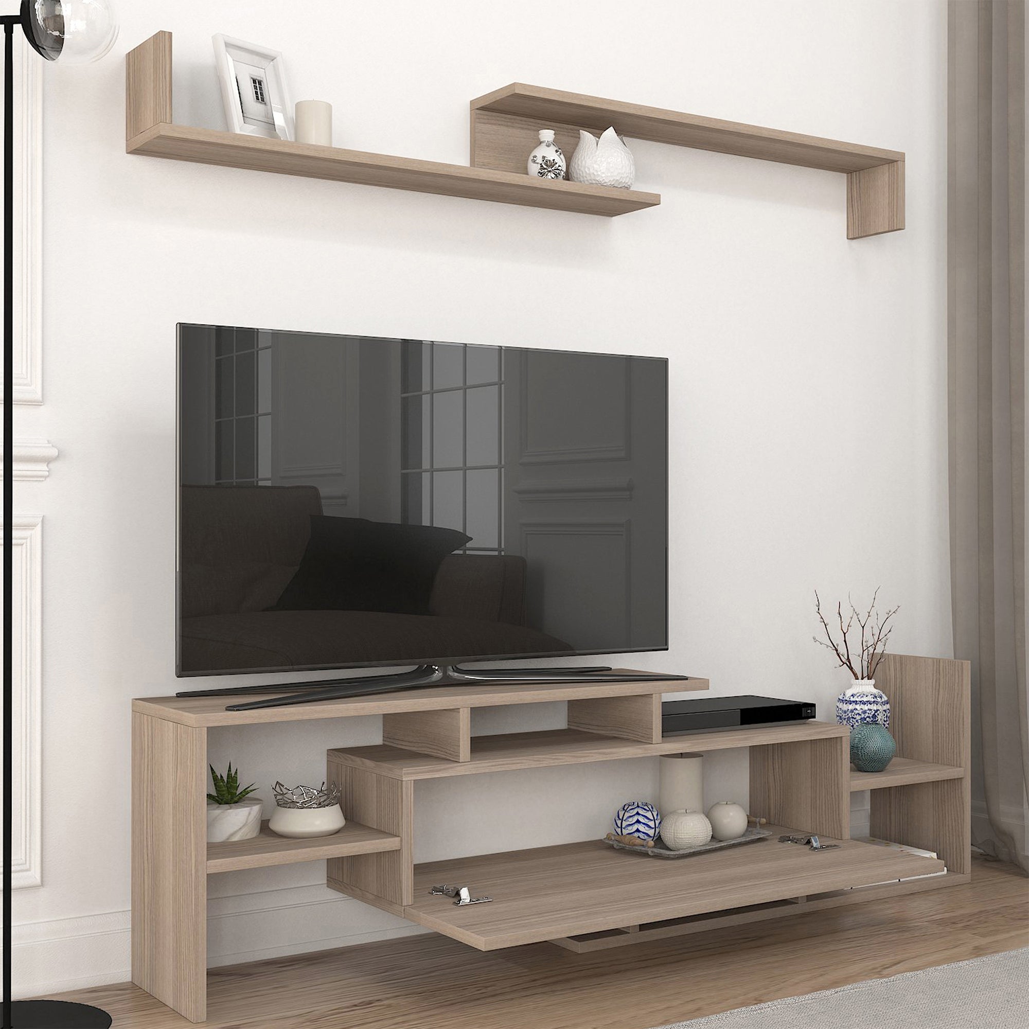 Set Liksefte di Mobile Porta TV e Mensola da Parete - Effetto Rovere [en.casa]