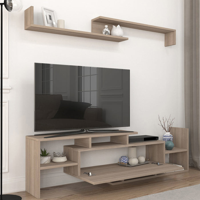 Set Liksefte di Mobile Porta TV e Mensola da Parete - Effetto Rovere [en.casa]