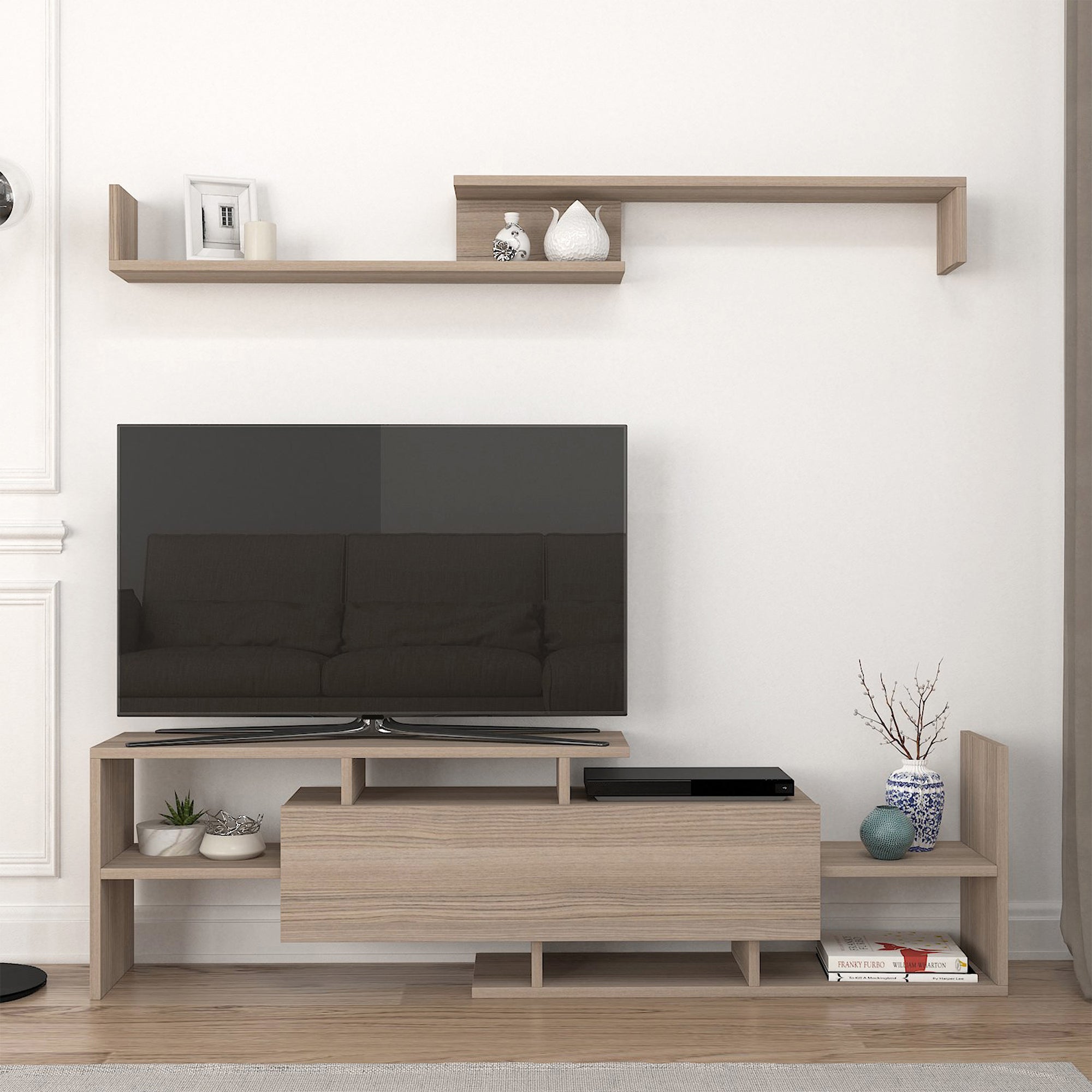 Set Liksefte di Mobile Porta TV e Mensola da Parete - Effetto Rovere [en.casa]