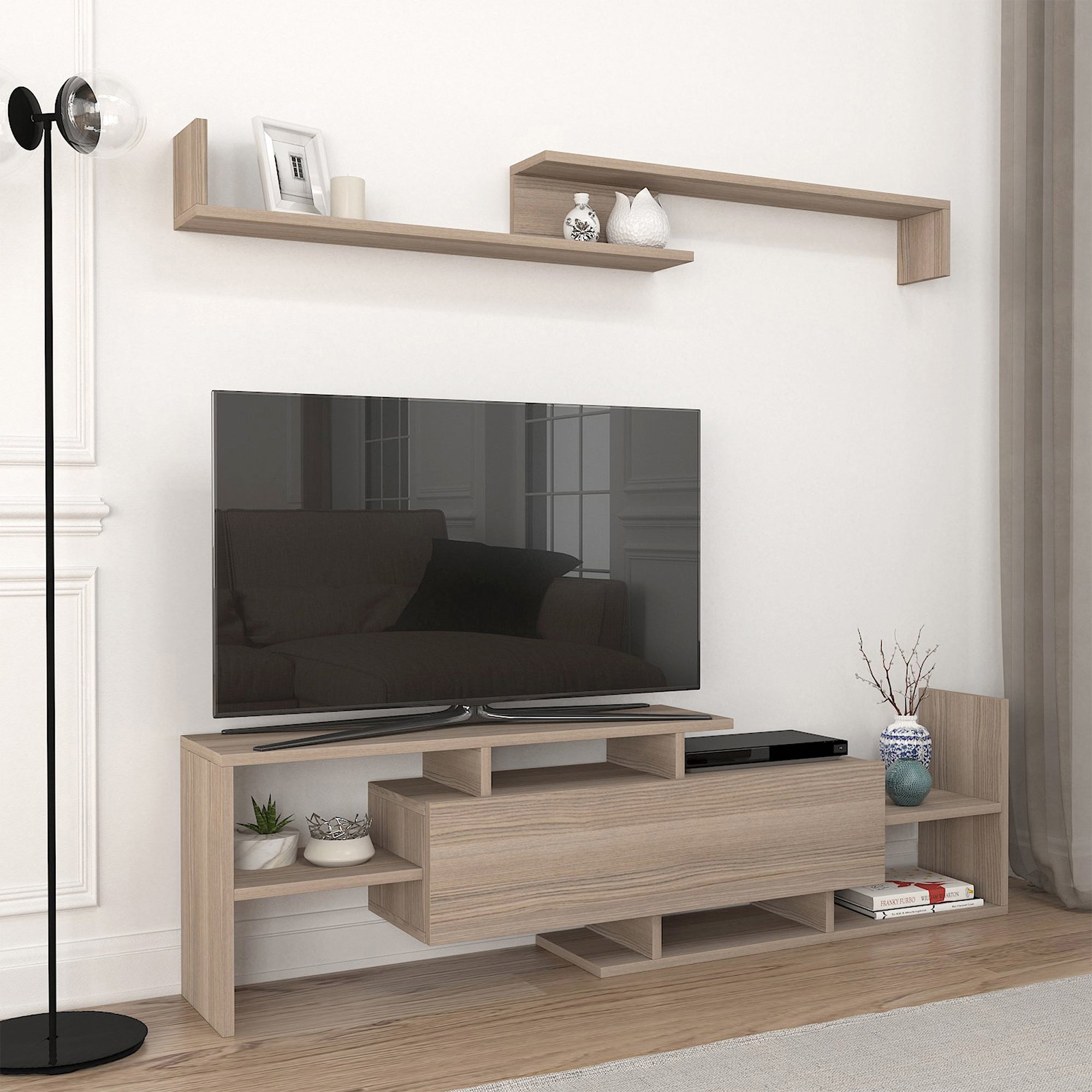 Set Liksefte di Mobile Porta TV e Mensola da Parete - Effetto Rovere [en.casa]
