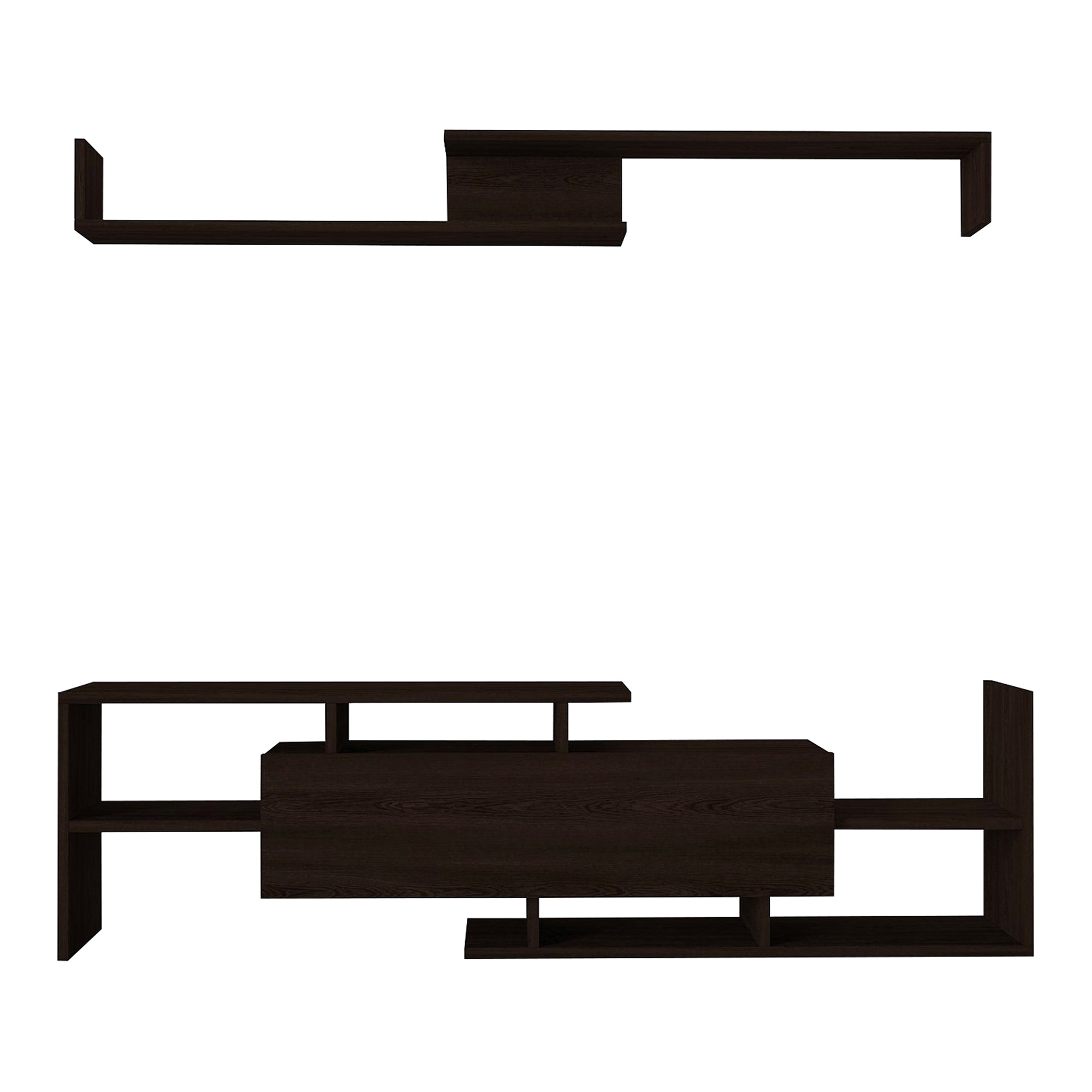 Set Liksefte di Mobile Porta TV e Mensola da Parete - Nero [en.casa]