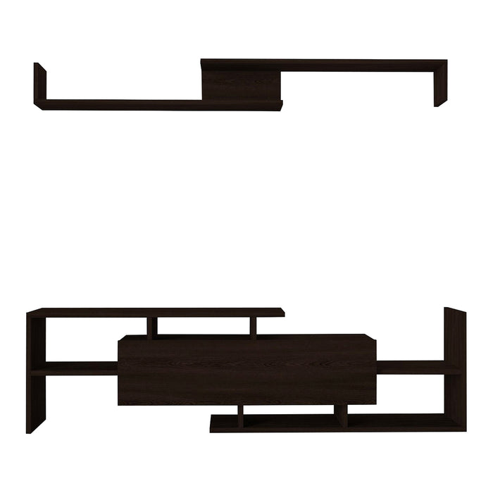 Set Liksefte di Mobile Porta TV e Mensola da Parete - Nero [en.casa]