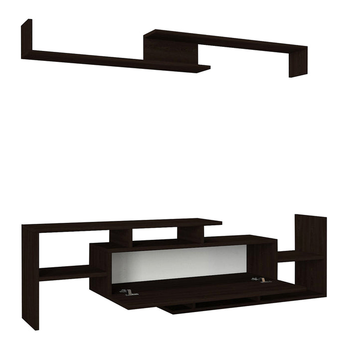 Set Liksefte di Mobile Porta TV e Mensola da Parete - Nero [en.casa]