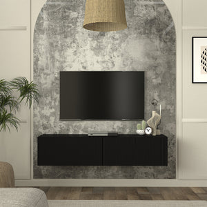 Mobile Porta TV da Parete Verpsboga con 2 Ante Decorative 135 x 32 x 30 cm - Nero [en.casa]