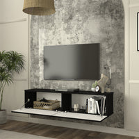 Mobile Porta TV da Parete Verpsboga con 2 Ante Decorative 135 x 32 x 30 cm - Nero [en.casa]