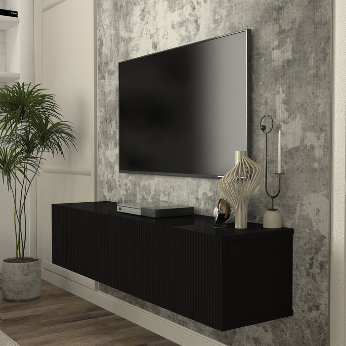 Mobile Porta TV da Parete Verpsboga con 2 Ante Decorative 135 x 32 x 30 cm - Nero [en.casa]