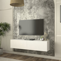 Mobile Porta TV da Parete Verpsboga con 2 Ante Decorative 135 x 32 x 30 cm - Bianco [en.casa]