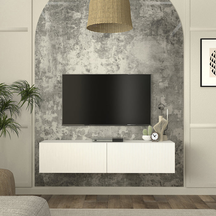 Mobile Porta TV da Parete Verpsboga con 2 Ante Decorative 135 x 32 x 30 cm - Bianco [en.casa]