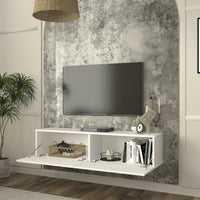 Mobile Porta TV da Parete Verpsboga con 2 Ante Decorative 135 x 32 x 30 cm - Bianco [en.casa]