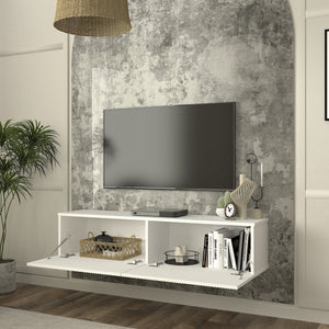 Mobile Porta TV da Parete Verpsboga con 2 Ante Decorative 135 x 32 x 30 cm - Bianco [en.casa]