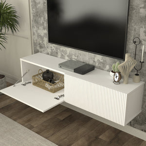 Mobile Porta TV da Parete Verpsboga con 2 Ante Decorative 135 x 32 x 30 cm - Bianco [en.casa]