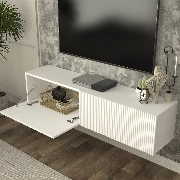 Mobile Porta TV da Parete Verpsboga con 2 Ante Decorative 135 x 32 x 30 cm - Bianco [en.casa]