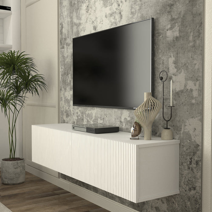 Mobile Porta TV da Parete Verpsboga con 2 Ante Decorative 135 x 32 x 30 cm - Bianco [en.casa]