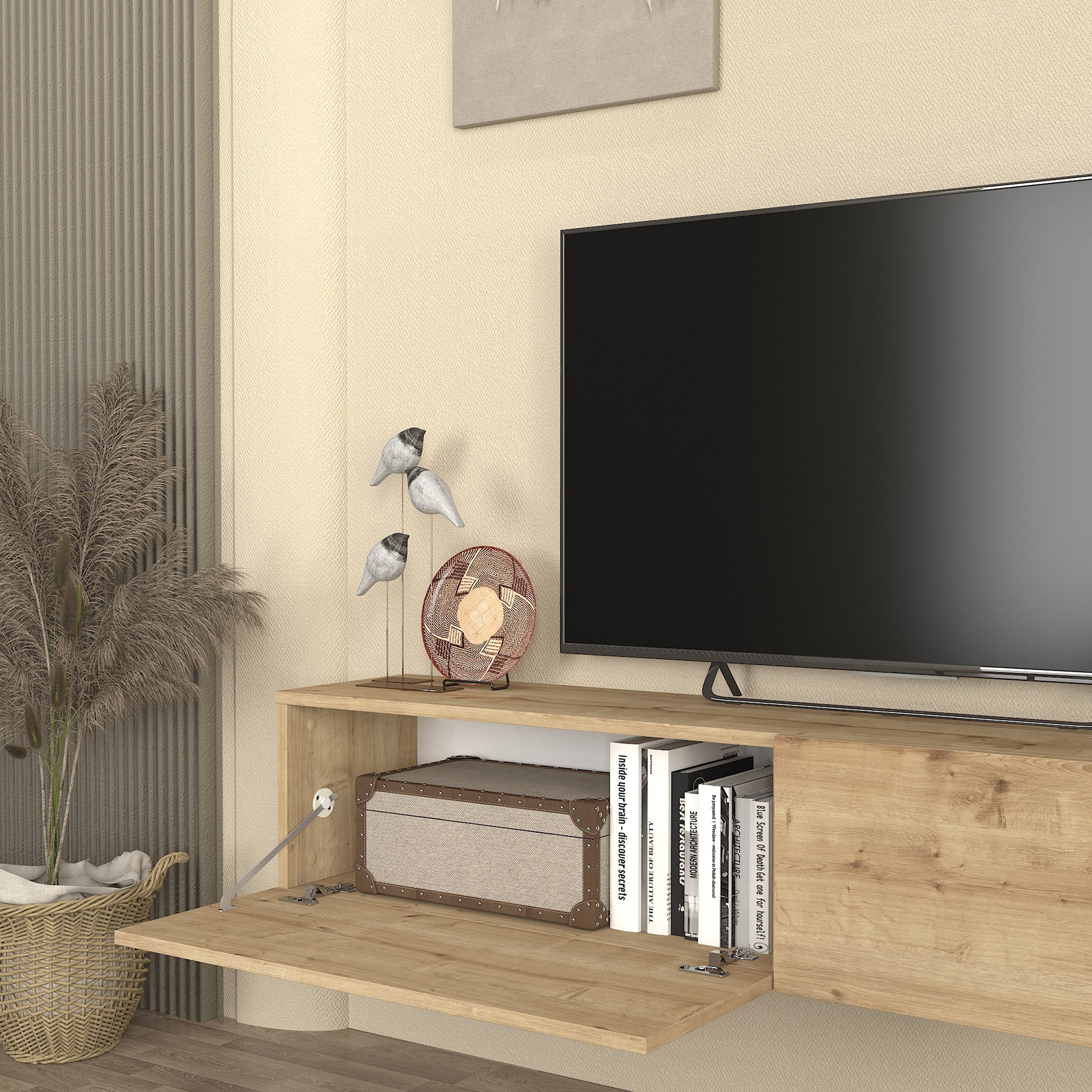 Mobile TV da Parete Nolven con 2 Ante a Ribalta 160 x 32 x 30 cm - Effetto Rovere [en.casa]