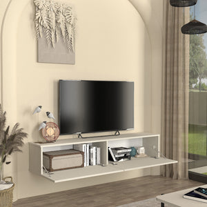 Mobile TV da Parete Nolven con 2 Ante a Ribalta 160 x 32 x 30 cm - Greige [en.casa]