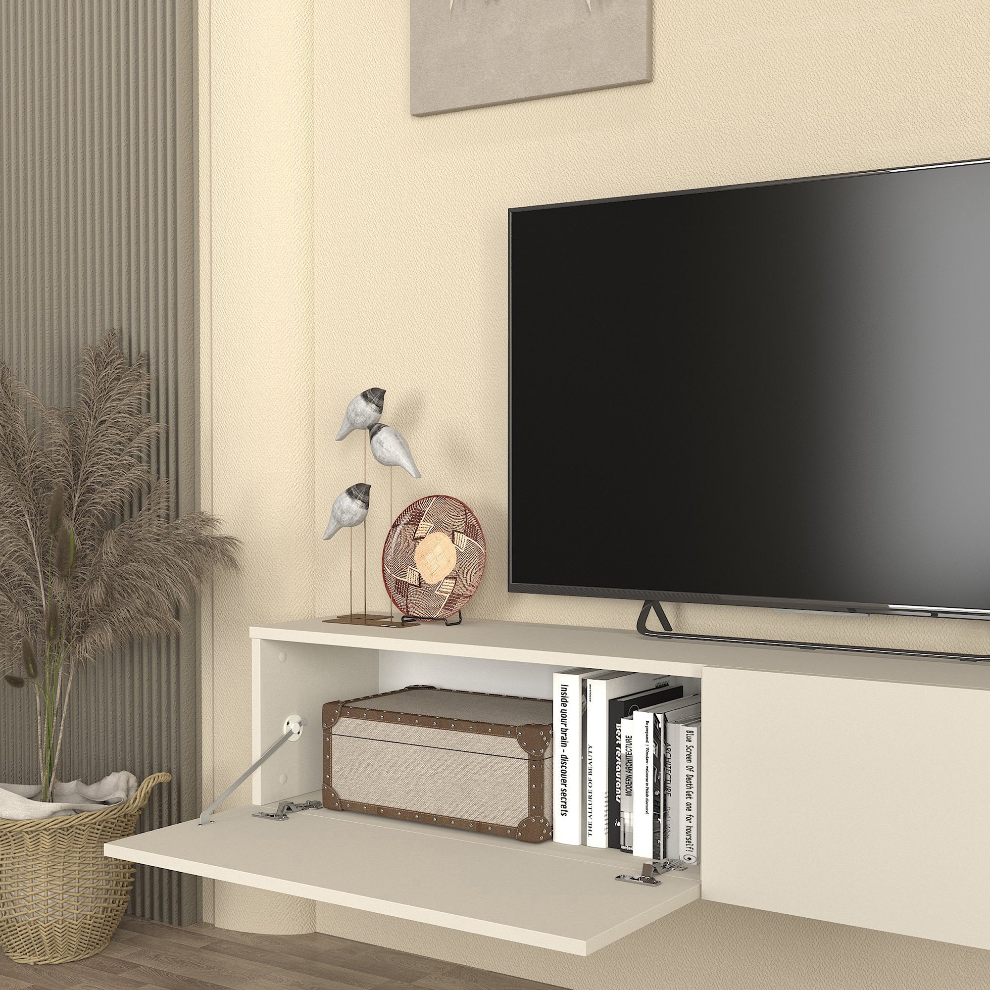 Mobile TV da Parete Nolven con 2 Ante a Ribalta 160 x 32 x 30 cm - Greige [en.casa]