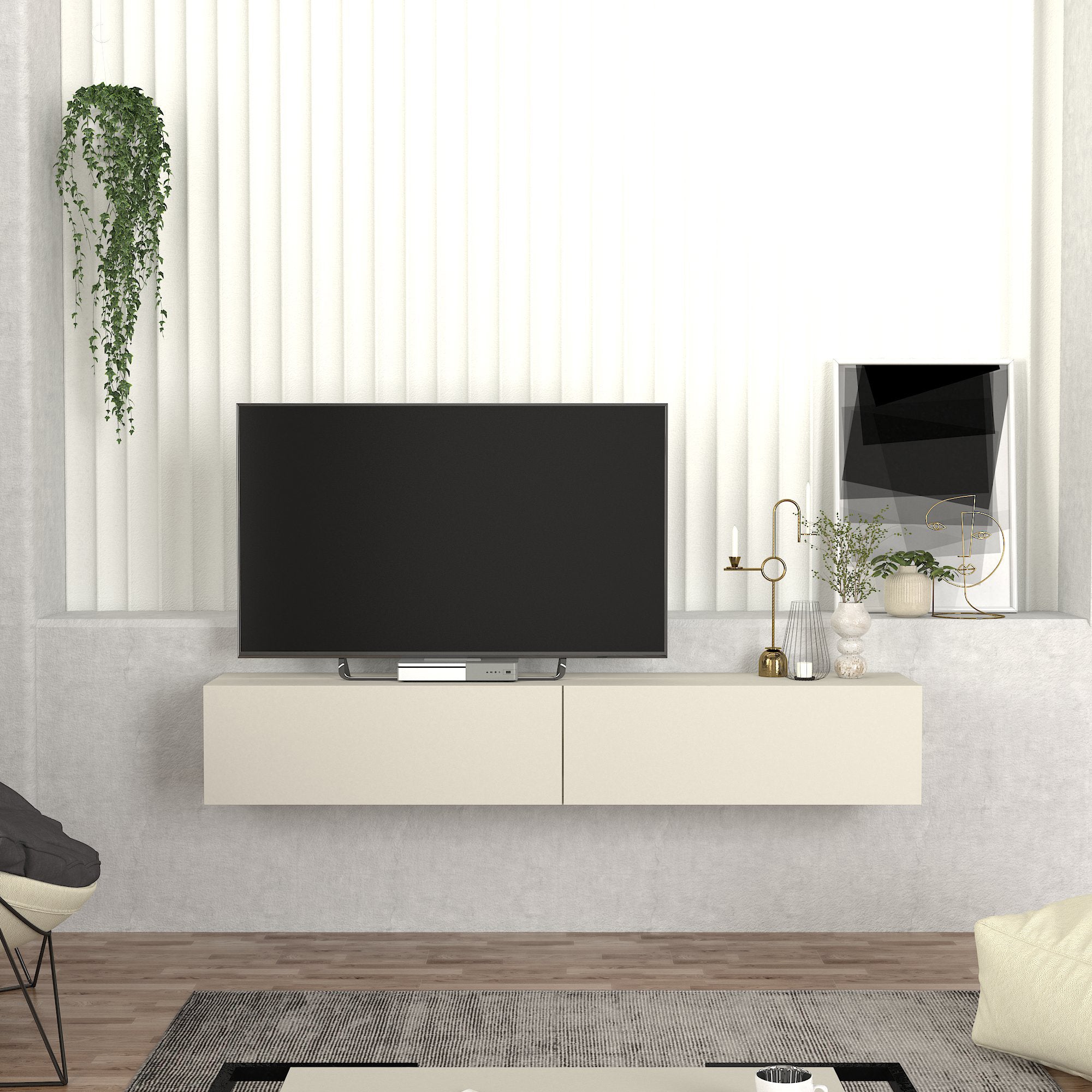 Mobile TV da Parete Nolven con 2 Ante a Ribalta 180 x 32 x 30 cm - Greige [en.casa]