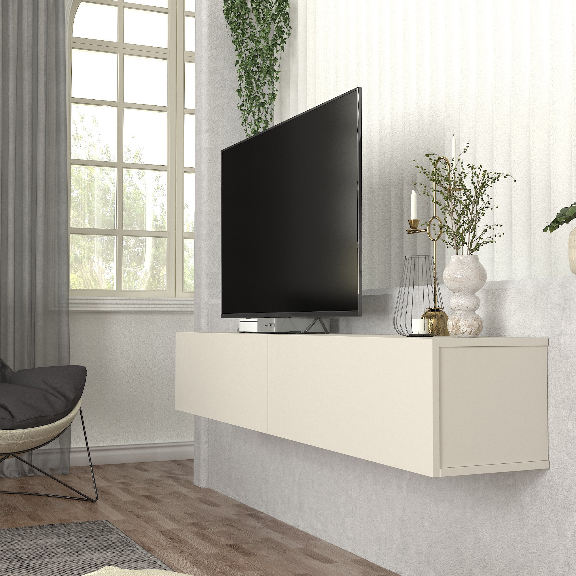 Mobile TV da Parete Nolven con 2 Ante a Ribalta 180 x 32 x 30 cm - Greige [en.casa]
