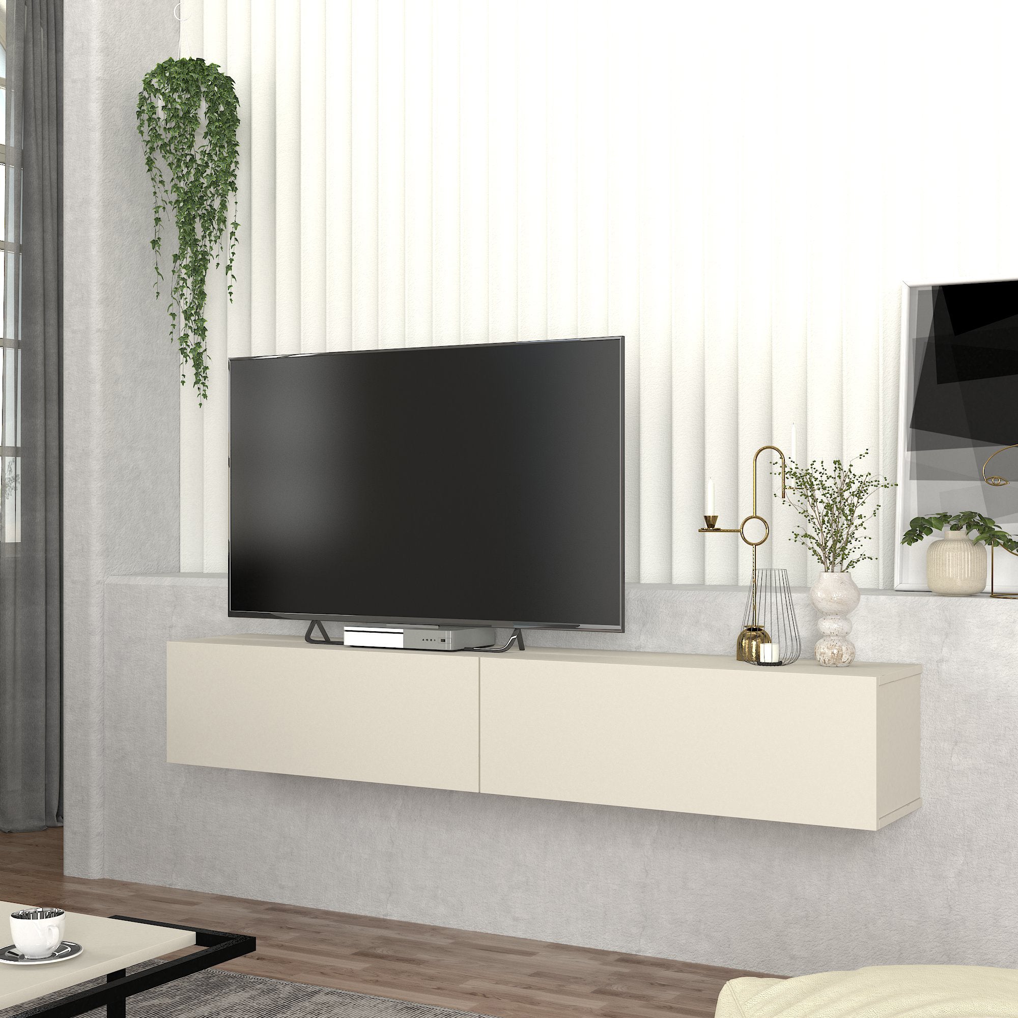 Mobile TV da Parete Nolven con 2 Ante a Ribalta 180 x 32 x 30 cm - Greige [en.casa]